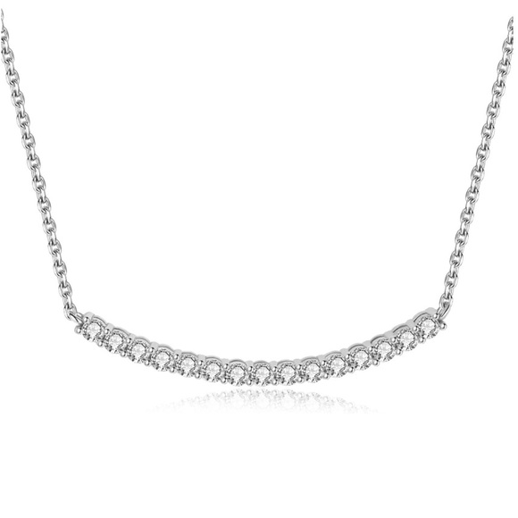 Certified 1 Carat Diamond Curved Bar Necklace ~ 14k White Gold Dainty Moissanite - Picture 4 of 5